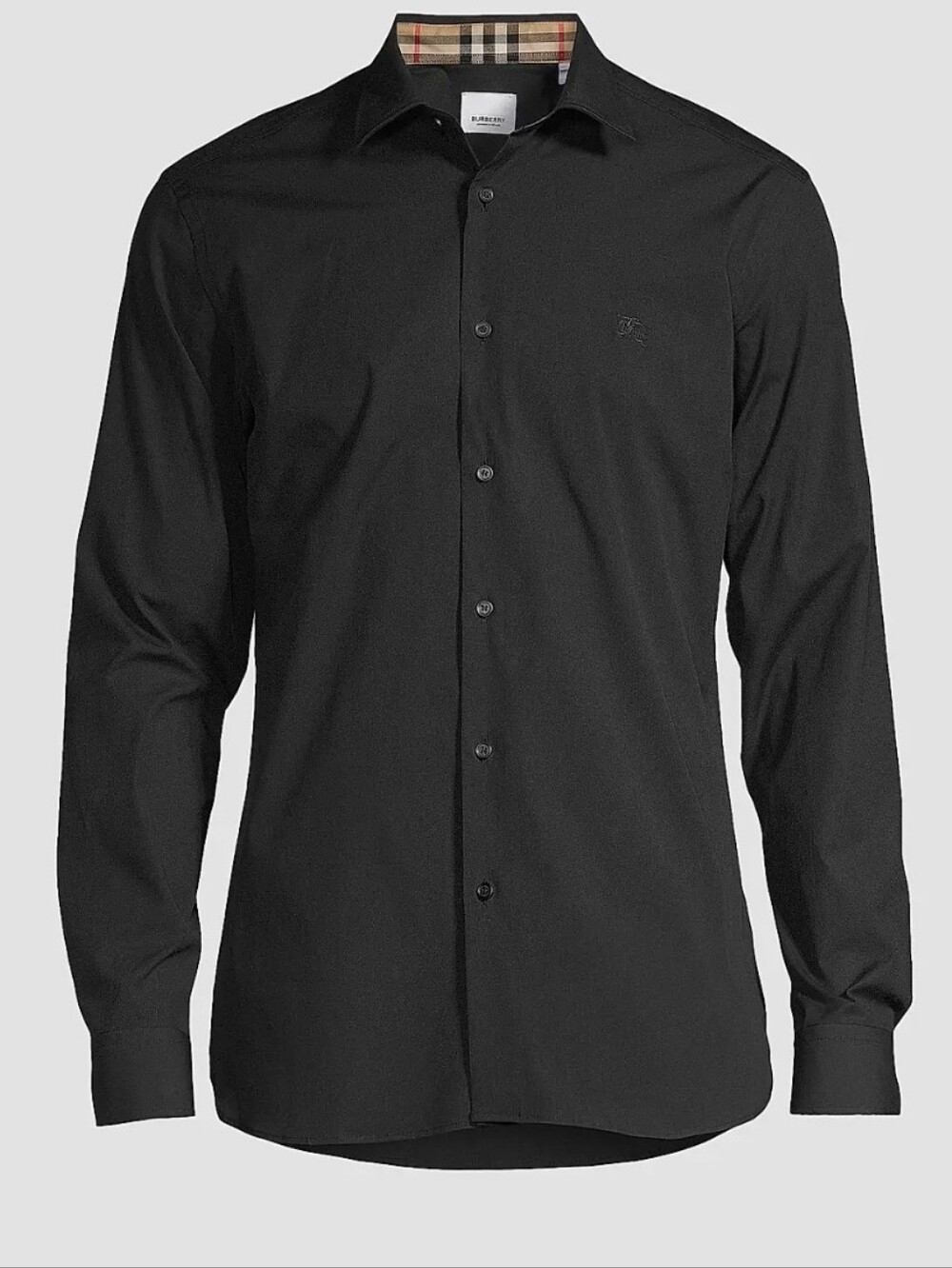 Burberry Black Long‑Sleeve Dress Shirt with Signature Check Trim